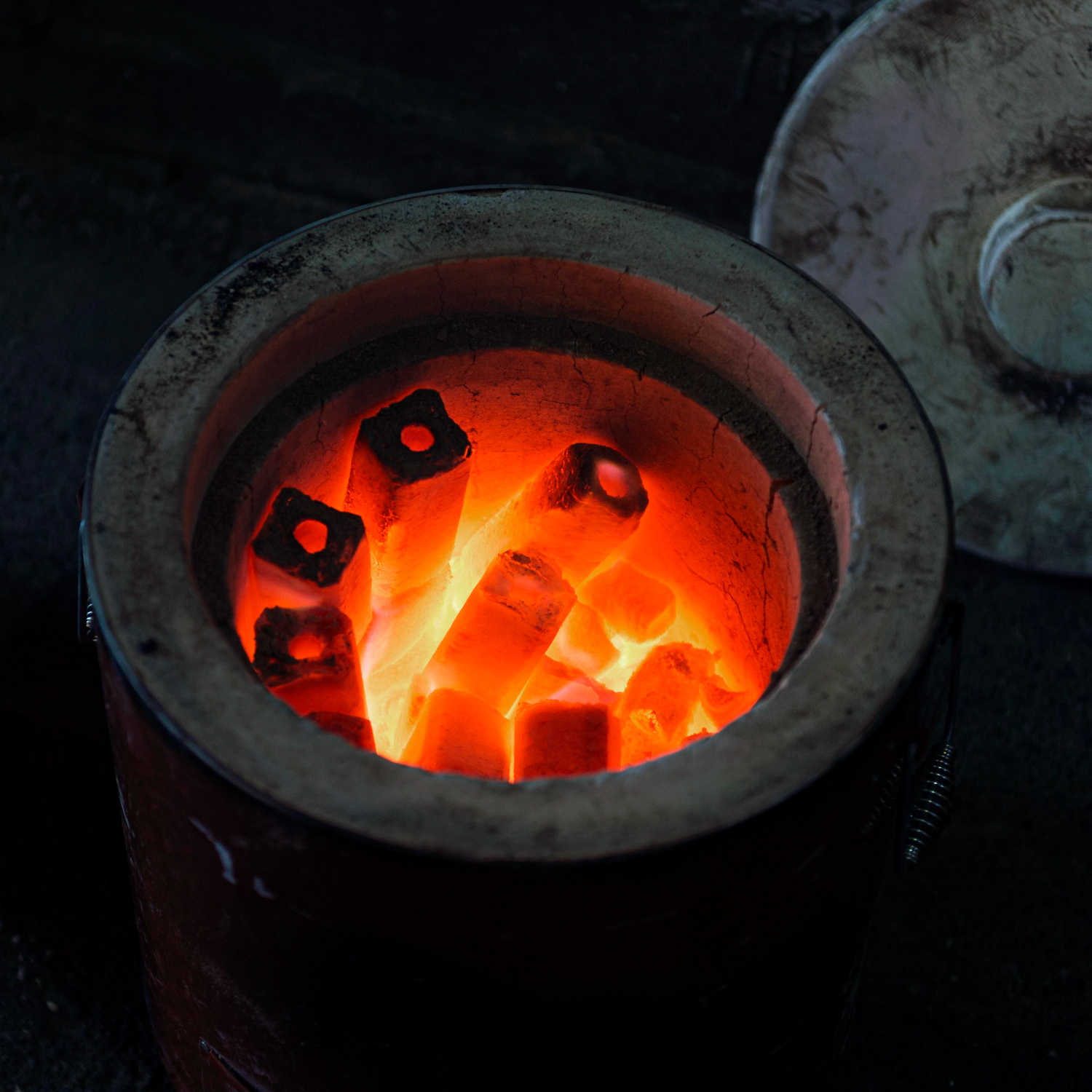 traditional-japanese-coal-stove-heating-up